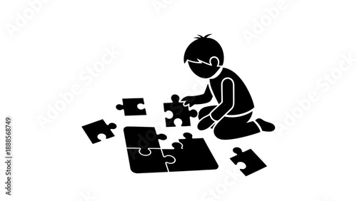 Child playing with puzzle pieces on the floor.