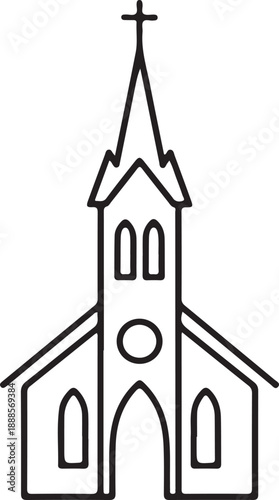 Church Building Outline Silhouette Minimal Christian Line Art Icon