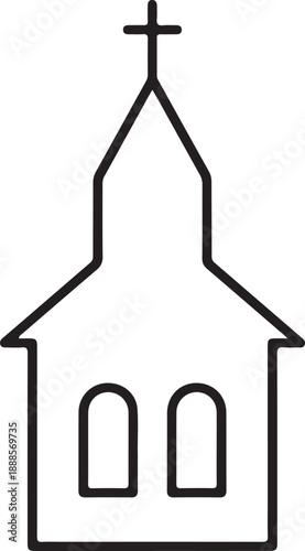 Church Building Outline Silhouette Minimal Christian Line Art Icon