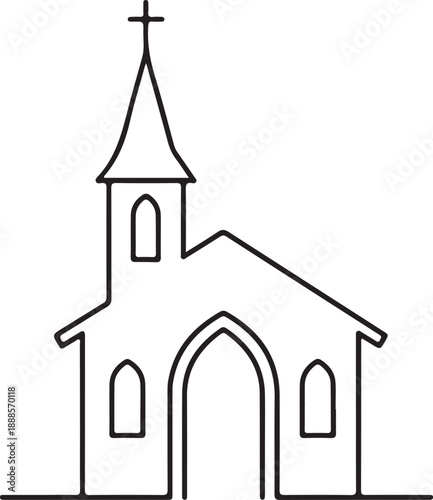 Church Building Outline Silhouette Minimal Christian Line Art Icon