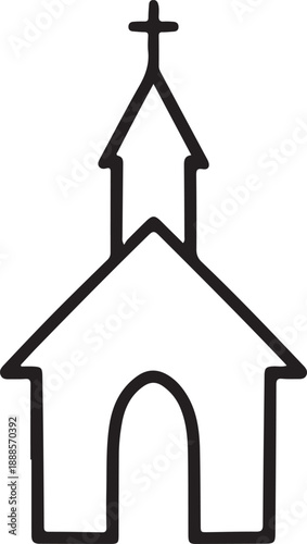 Church Building Outline Silhouette Minimal Christian Line Art Icon