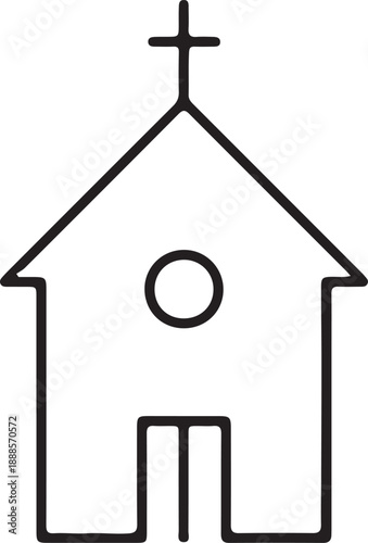 Church Building Outline Silhouette Minimal Christian Line Art Icon