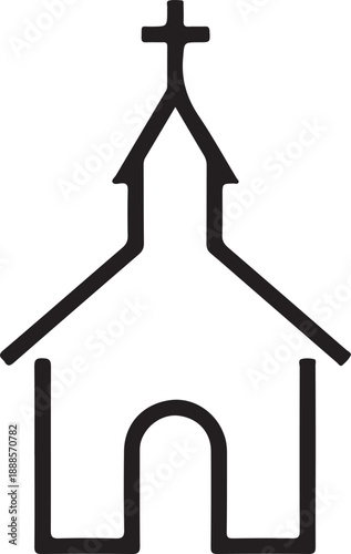Church Building Outline Silhouette Minimal Christian Line Art Icon