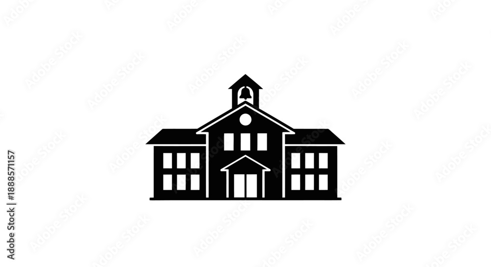 Fototapeta premium Classic School Building Silhouette with Bell Tower.