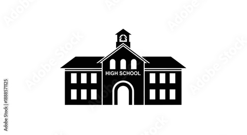 Classic High School Building Silhouette Icon.