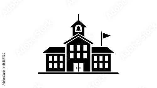 Classic School Building Icon Silhouette.