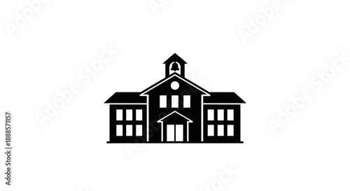 Classic School Building Silhouette with Bell Tower.