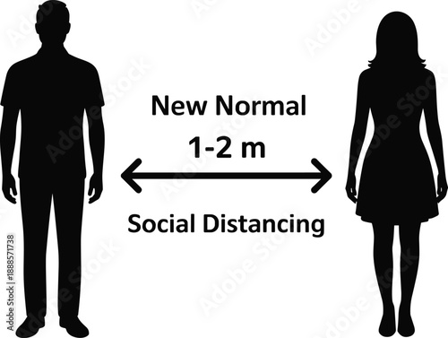 Silhouette of a man and woman maintaining social distancing of 1 to 2 meters apart as part of the new normal public health guidelines
