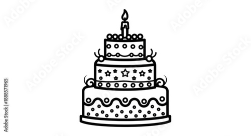 Three Tier Birthday Cake with Candle Outline.