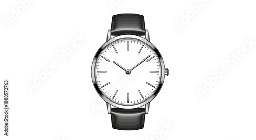 Classic Wristwatch with Black Leather Strap and White Dial.