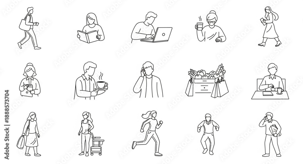 Fototapeta premium Collection of Diverse People Poses and Activities Hand Drawn Sketch Style.