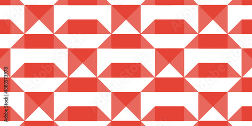  red geometric tiles create a dynamic pattern of triangles and diamonds across a white background, ideal for abstract backgrounds, branding, or textile-inspired design projects.