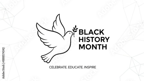 Black history month celebration with dove and leaf emblem on white background