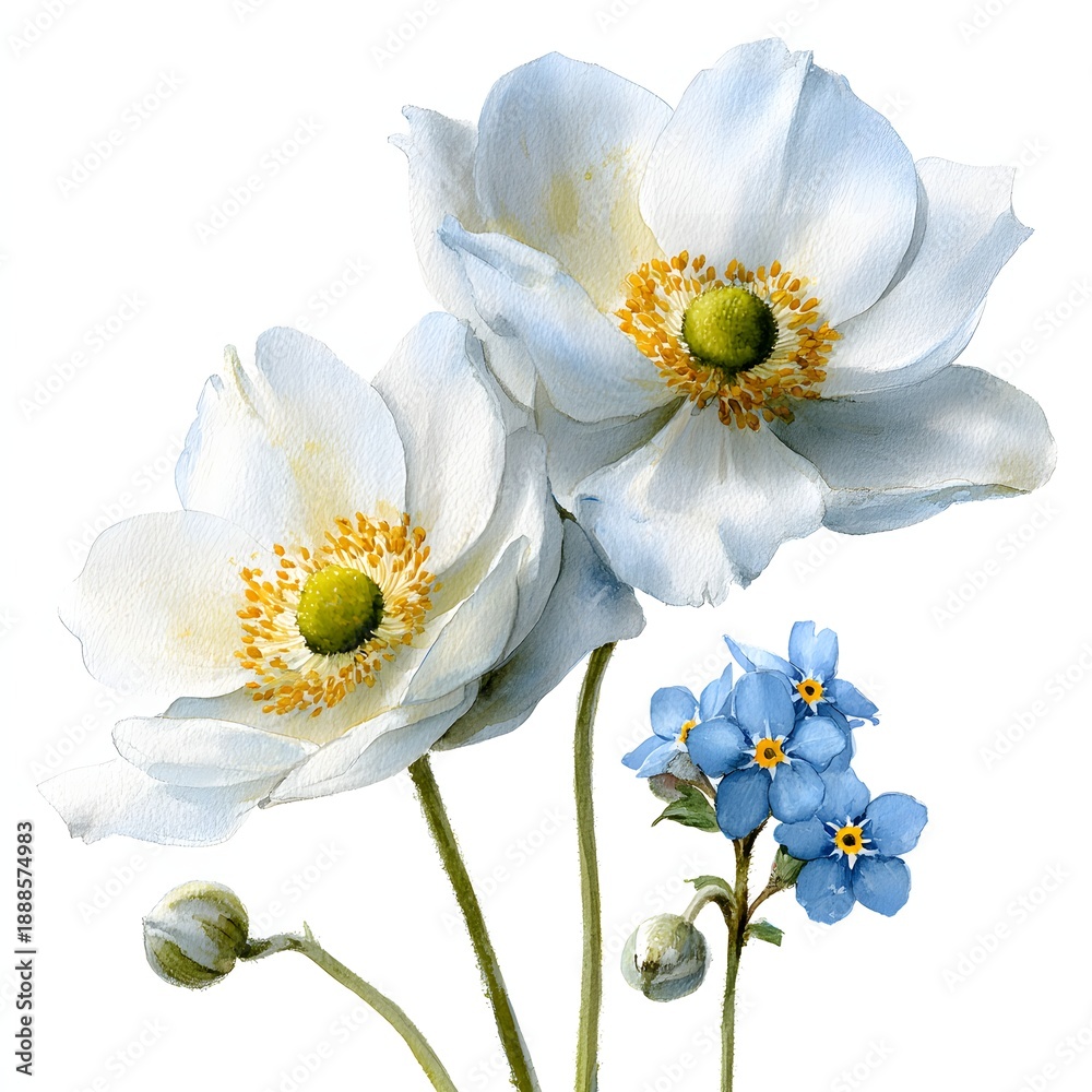 Obraz premium White Blooms with Blue Flowers