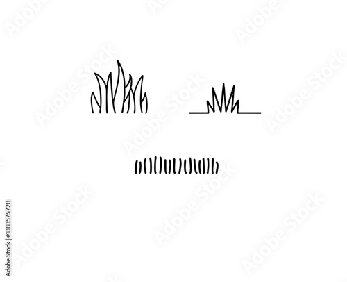 Grass line art icons set with lawn tuft and botanical meadow plant outlines in black and white