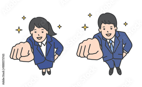 ガッツポーズをする新入社員のシンプルイラストベクター素材
