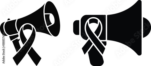 Public awareness and campaign messages silhouette visual featuring megaphone with attached ribbon