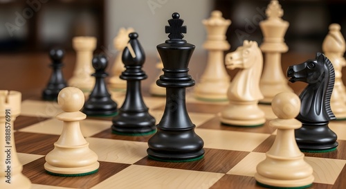 Chess pieces on a board