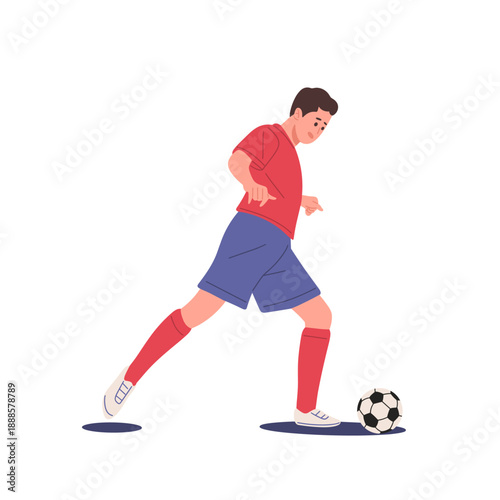 soccer player performing dribbling and kicking . Suitable for football training concepts, sports education, match promotion, infographics, websites, mobile apps, posters, and marketing designs.