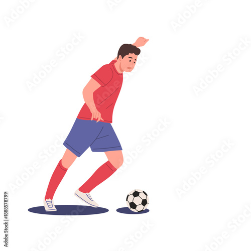 soccer player performing dribbling and kicking . Suitable for football training concepts, sports education, match promotion, infographics, websites, mobile apps, posters, and marketing designs.