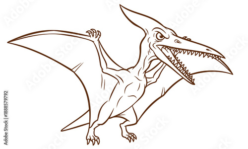 Vintage style Pterodactyl sketch for prehistoric education and graphic design