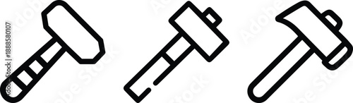 Hammer Icons Set – Construction Tool Line Art Symbols