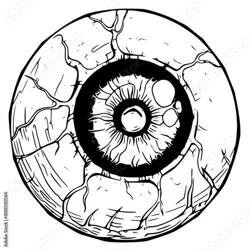 Detailed illustration of a human eye with a cracked effect