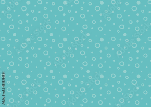 ミント色のドットと円で構成されたシームレスパターン背景｜ポップ、連続模様