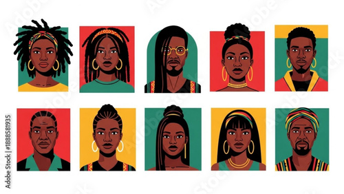 Diverse group of people with colorful backgrounds and accessories