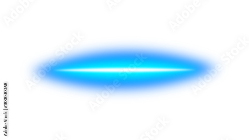 Blue cyan neon glowing horizontal radiant energy electric light ray beam flare. Flat oval bright luminous light flash streak with futuristic sparkle. Vector illustration.