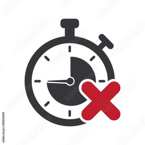 Isolated prohibition sign pictogram showing crossed timer icon, symbolizing no waiting, designed for fast service, quick response