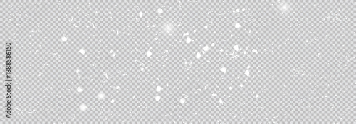 White snow falling background. Powder PNG. Magic bokeh shines with white dust. Small realistic glare on a transparent Png background. Design element for cards, invitations, backgrounds, screensavers.