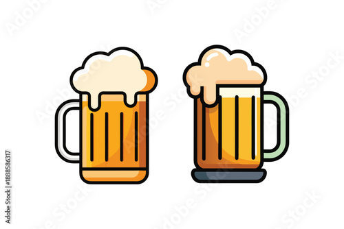 Two mugs of beer with thick white foam representing traditional brewery and holiday celebrations