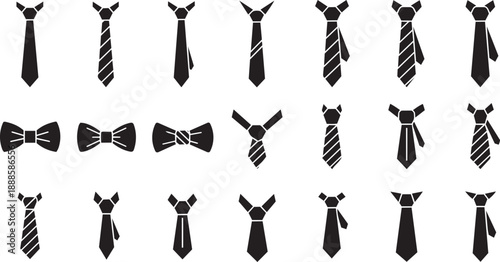 Black and white necktie and bowtie graphic illustration set