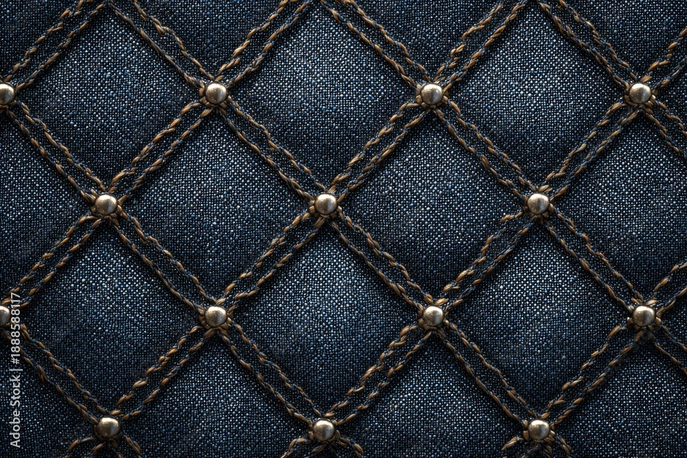 Naklejka premium Top Down View Denim Stitched Grid Pattern High Detail Fabric Texture