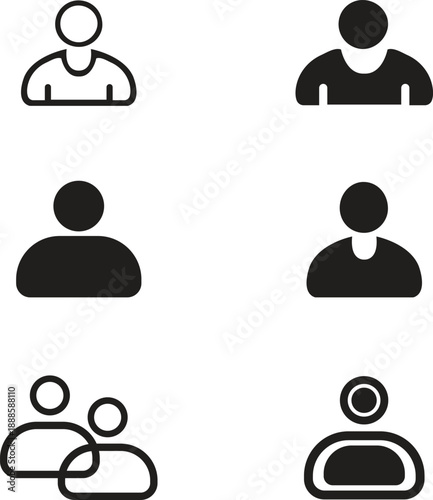 User Avatar Icons Set in Solid and Outline Style, Minimal Profile Symbol Collection