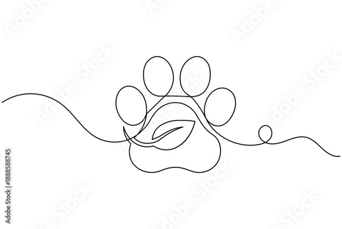 Dog paw with leaf continuous one line drawing minimalist vector illustration