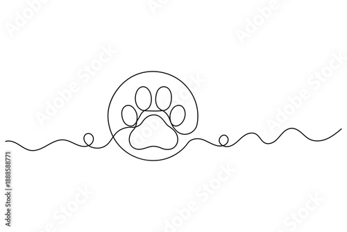 Dog paw inside circle continuous one line drawing minimalist vector illustration