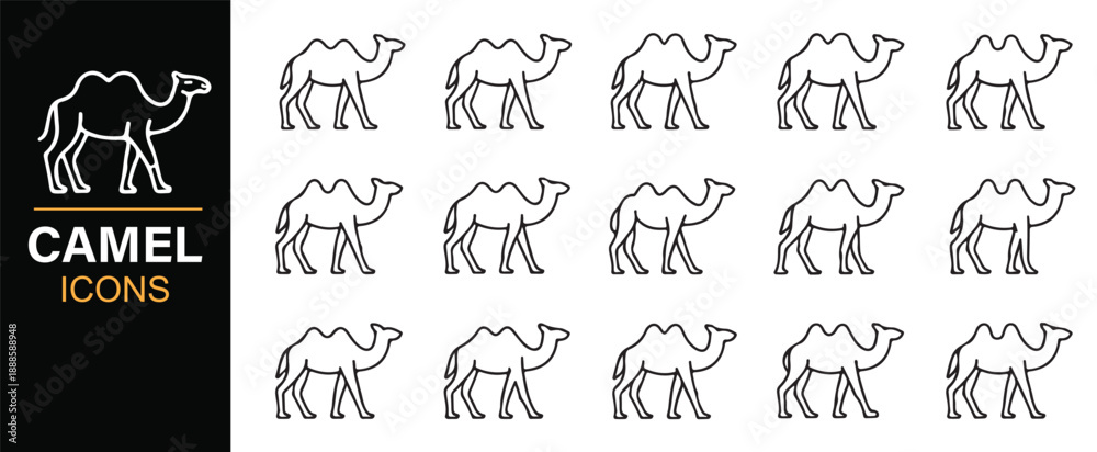 Obraz premium Camel outline icon set with desert animal silhouettes