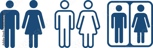 Three distinct styles of blue male and female gender symbols are presented on a clean white background