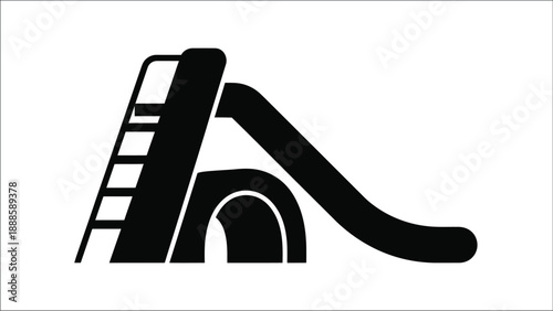 Black and white illustration of a playground slide with a ladder