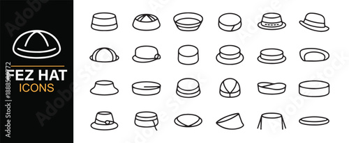 Traditional headwear fez outline symbol set