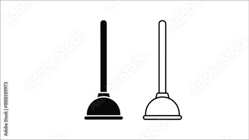 Two plungers depicted in contrasting black and white line art