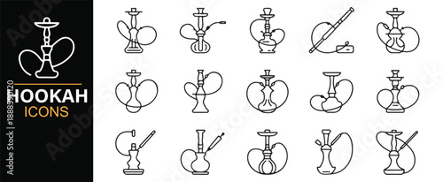 Traditional shisha and hookah line icons set
