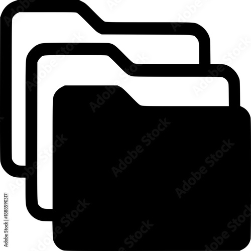 Shared Folder: Abstract black and white vector icon symbolising shared access to stored content through intersecting or overlapping structural forms.