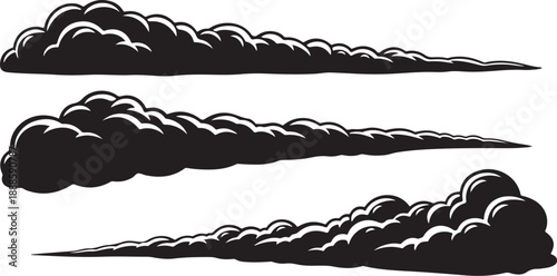 Black smoke clouds on white background vector illustration set