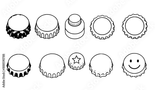 Whimsical bottle caps vector icons set colorful cartoon lids and covers