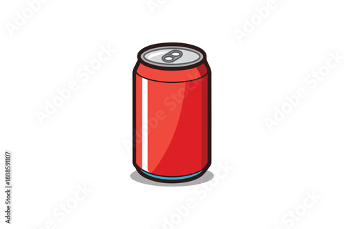 Plain red soda can with blue accent on white background