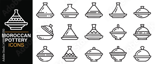 Traditional Moroccan tagine line icons collection