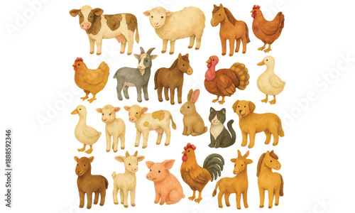 Vintage Rustic Farm Animals Vector Illustration Collection